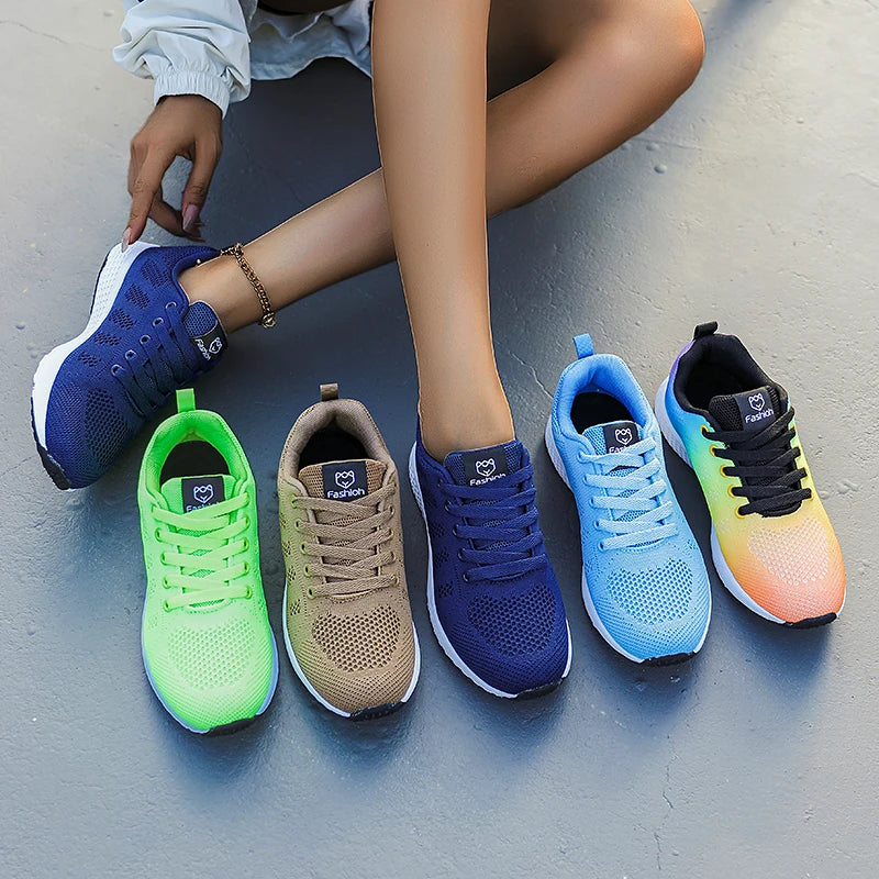 Women's Casual Flats Sports Shoes Mesh Breathable Trainers Ladies Shoes Platform Female Sneakers for Women Tennis Shoes