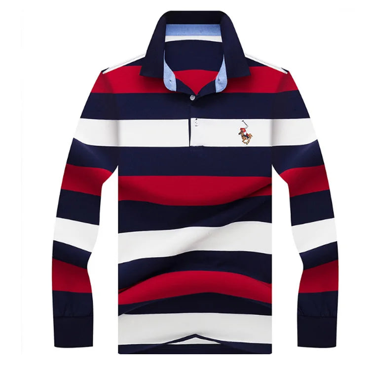 New Autumn Winter Polo Shirt High Quality Brand Cotton Men's Polo Shirt Business Casual Striped Solid Shirt Polo Men Clothing