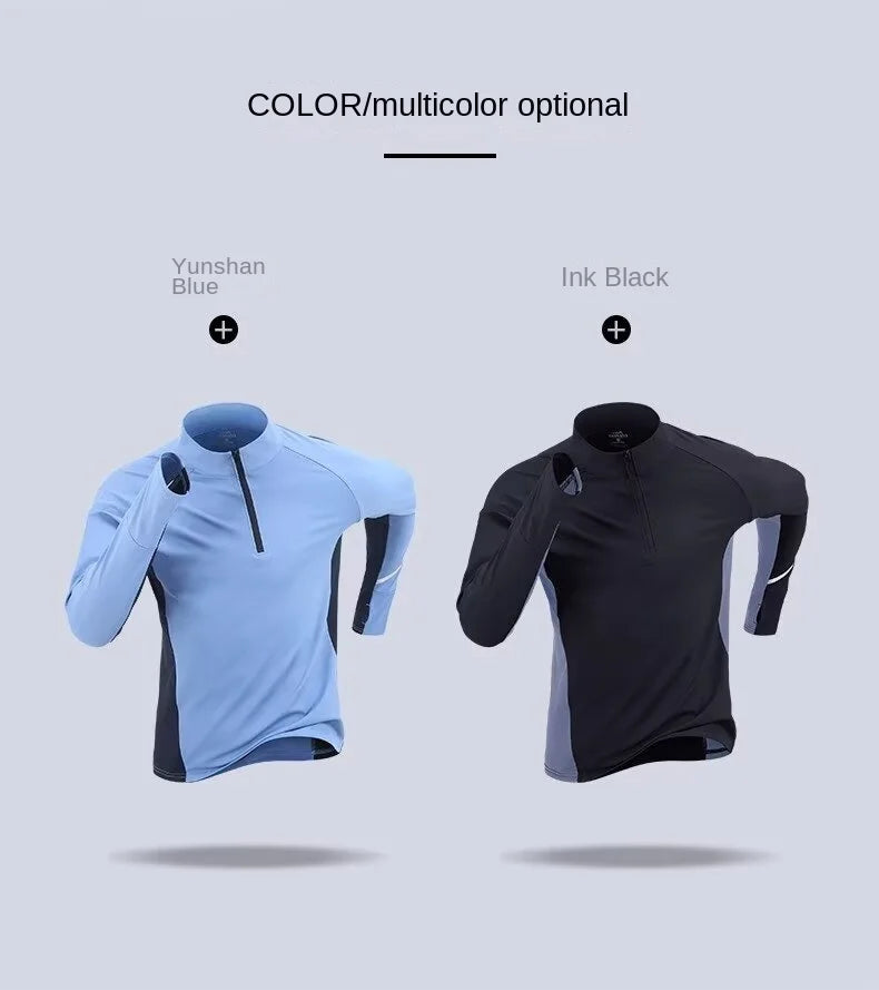 Men's Quick-Drying Long Sleeved Running T-Shirt with Half Zipper for Autumn and Winter 2025