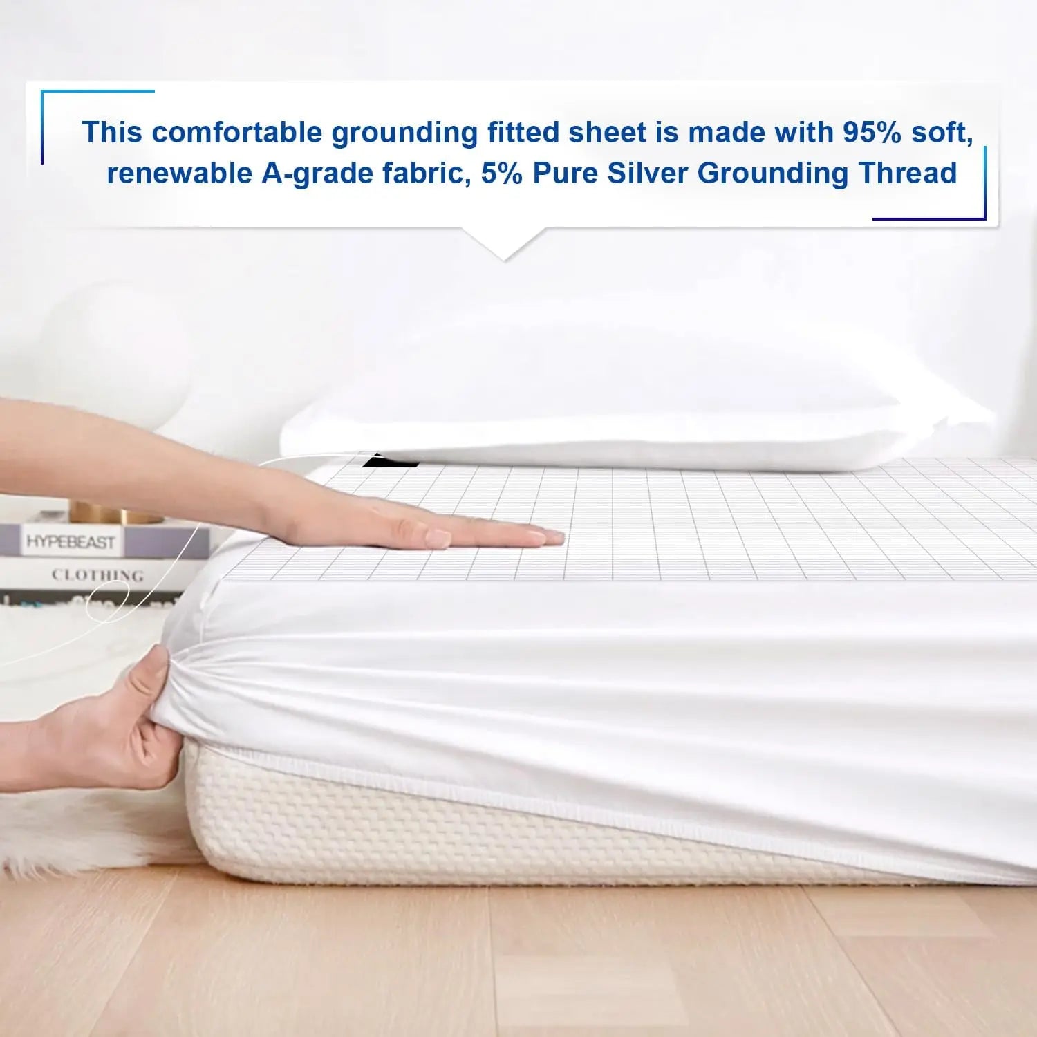 MAXSHARER Earthing Fitted Sheet Organic Cotton with Conductive Silver Fiber Grounding Bed Sheet