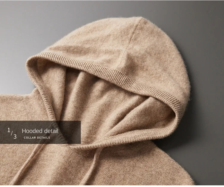 Men's Cashmere One-piece Ready-to-wear Hoodie - 100% Merino Wool Knitted Sweatshirt for Autumn and Winter