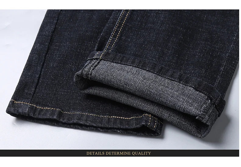 Men's Soft Straight Denim Pants 2025 Autumn Classic Business Black Biker Jeans Overalls