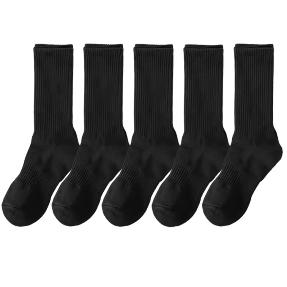 20 Pairs Pure Cotton Men's High Socks Classic Black White Breathable Sweat-Absorbent Warm Elastic Sports Socks
