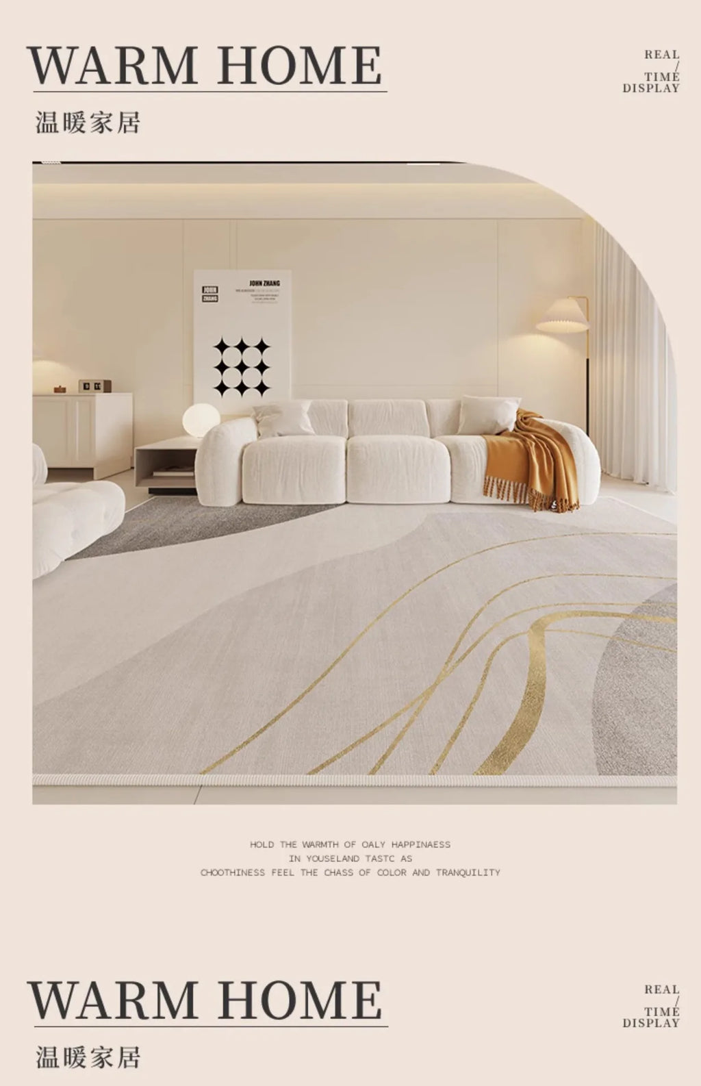 Luxury Minimalist Living Room Carpet Cream Color Large Area Rug for Sofa Bedroom Home Decor