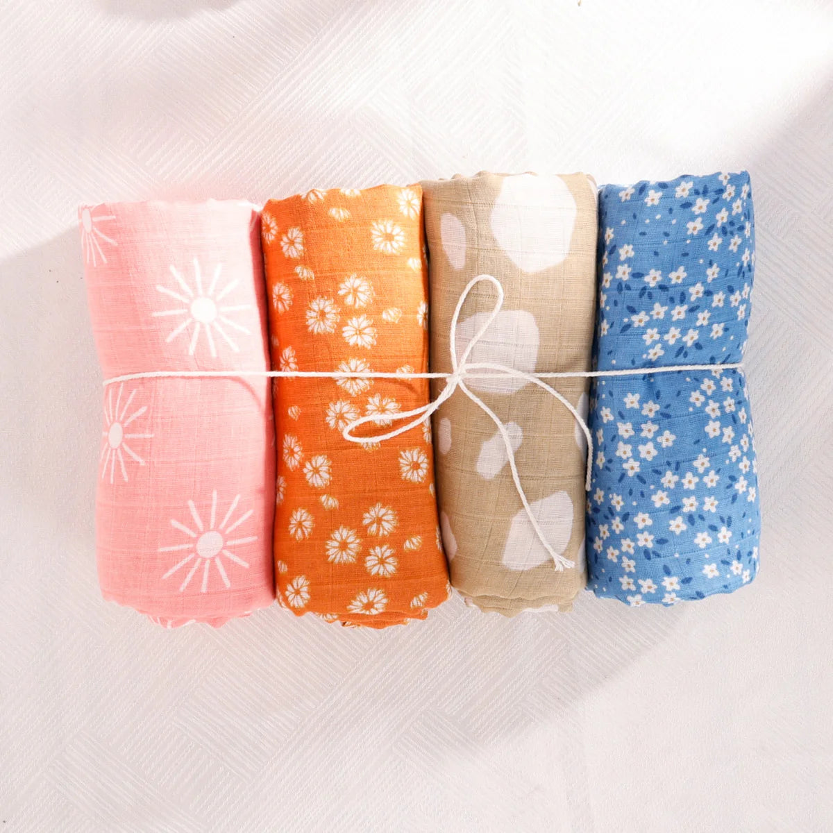 Elinfant 100% Cotton 4PCS Muslin Swaddle Blankets,120*110cm Bamboo Cotton Newborn Baby Bath Towel Wrap