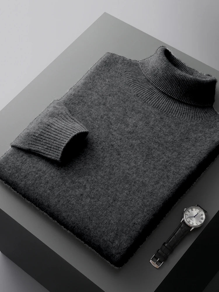 100% Pure Wool One-Piece Ready-to-wear Men's High Lapel Pullover Autumn and Winter Basic Knitted Versatile Sweater Casual Large