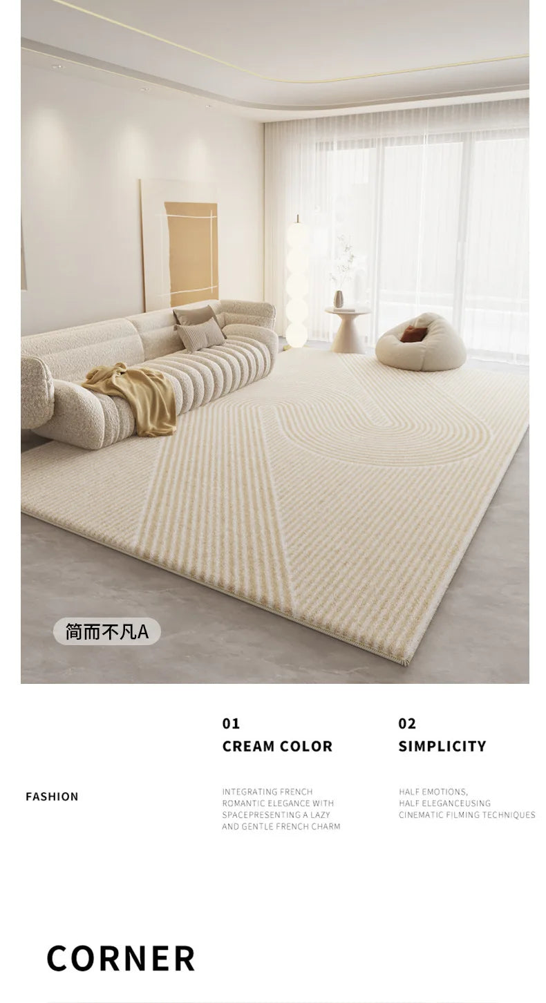 Soft Cream-Colored Thickened Non-Slip Carpet Plush Rug for Living Room Bedroom Home Sofa Coffee Table Anti-Cold Floor Mat
