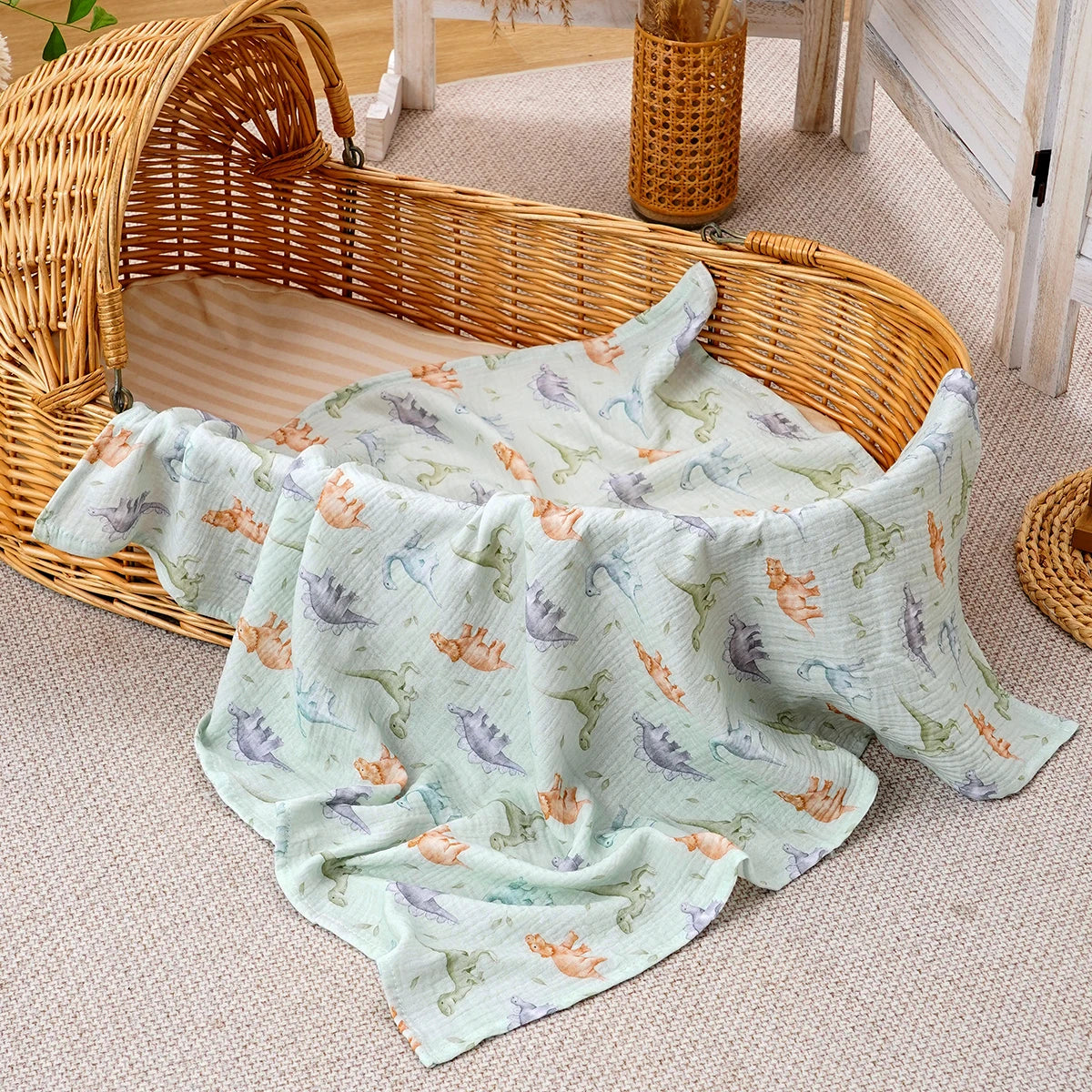 HappyFlute 80x80cm Muslin Baby Blanket Soft Cotton-Cashmere Blend 2-Layer Comfortable High-Quality Print Infant Blanket