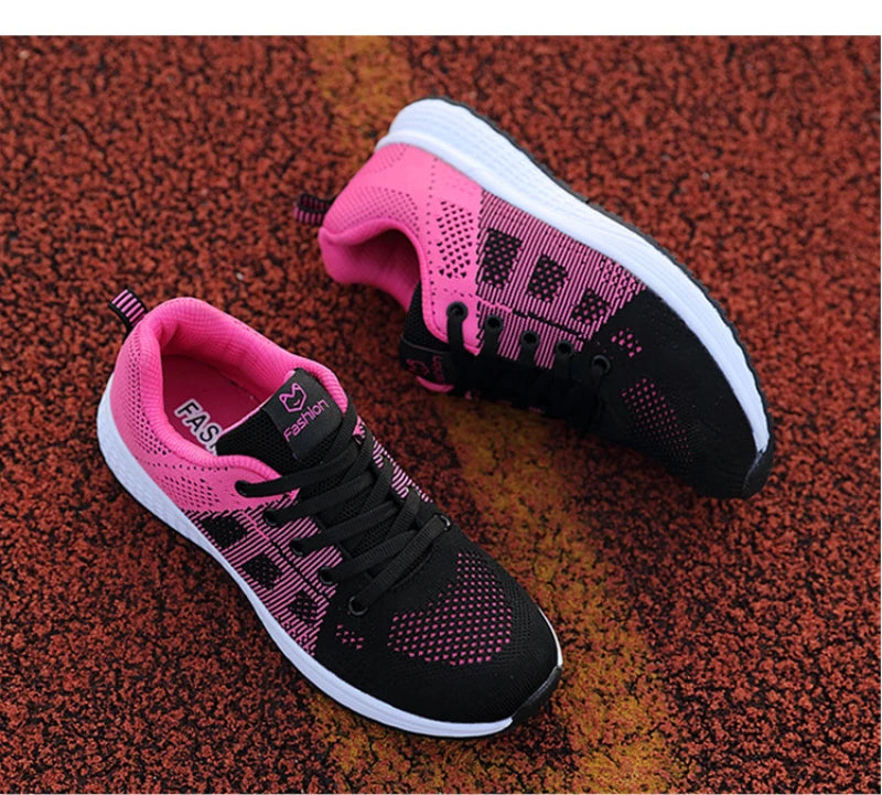 Spring Flying Knit Shoes Korean Casual Student Versatile Lace-Up Mesh Women's Sports Shoes Forrest Gump Comfort