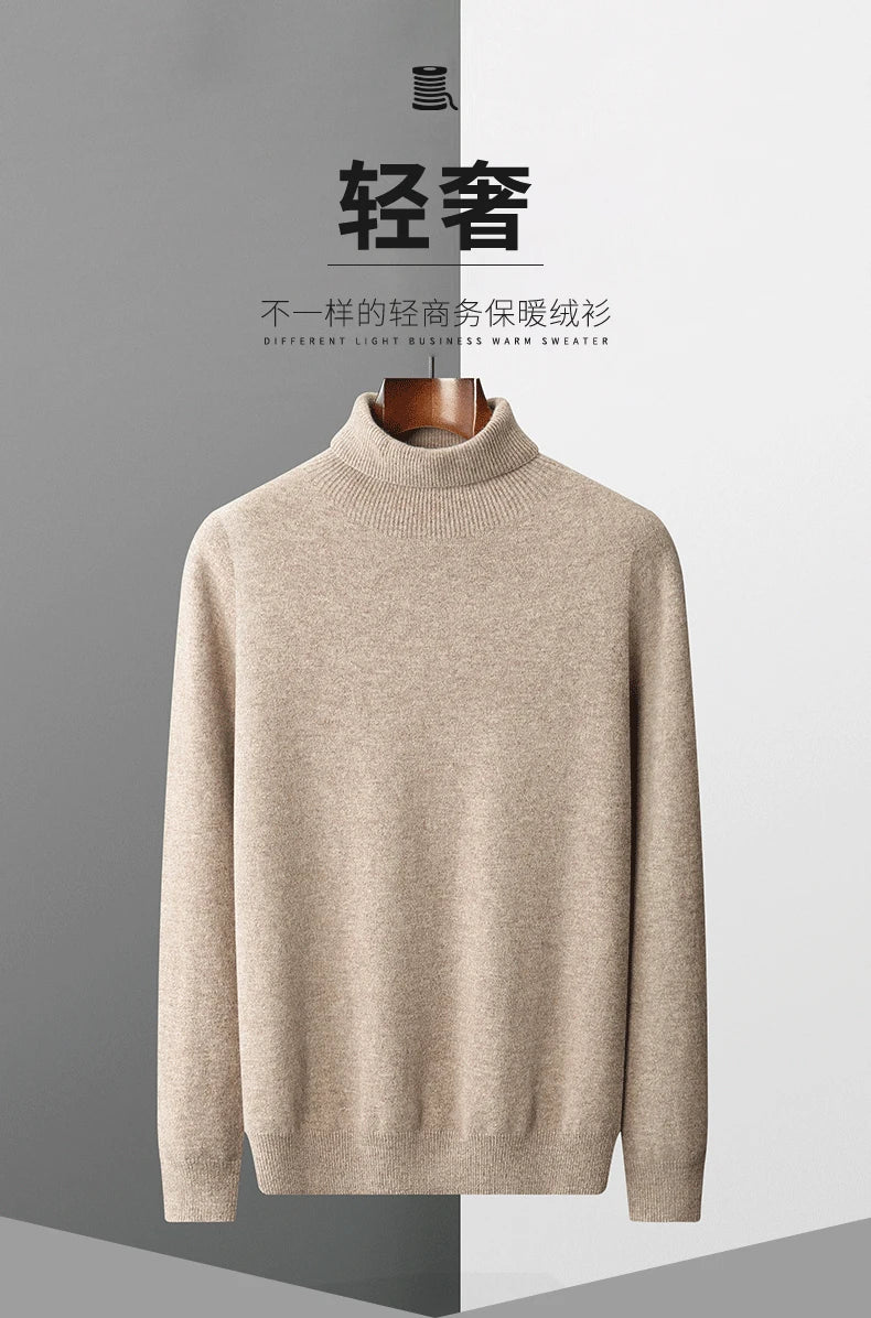 100% Pure Wool One-Piece Ready-to-wear Men's High Lapel Pullover Autumn and Winter Basic Knitted Versatile Sweater Casual Large