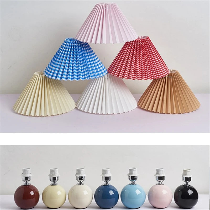 Nordic Girl Room Decorated with Pleated Desk Light Fixtures Korean-style Folding Table Lampshade Cozy Bedroom Bedside Lamp