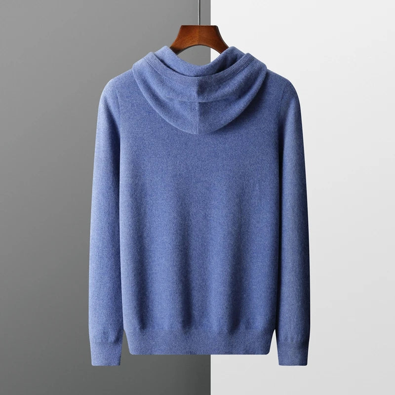 MVLYFLRT Men's 100% Merino Wool Hoodie Pullover Sweatshirt - Casual Autumn Winter Large Tops Long Sleeve