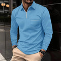 Casual Men's POLO Shirt with Zipper Pocket and Decorative Lapel - Classic Trend Solid Color Comfortable High Quality Long Sleeve Tops