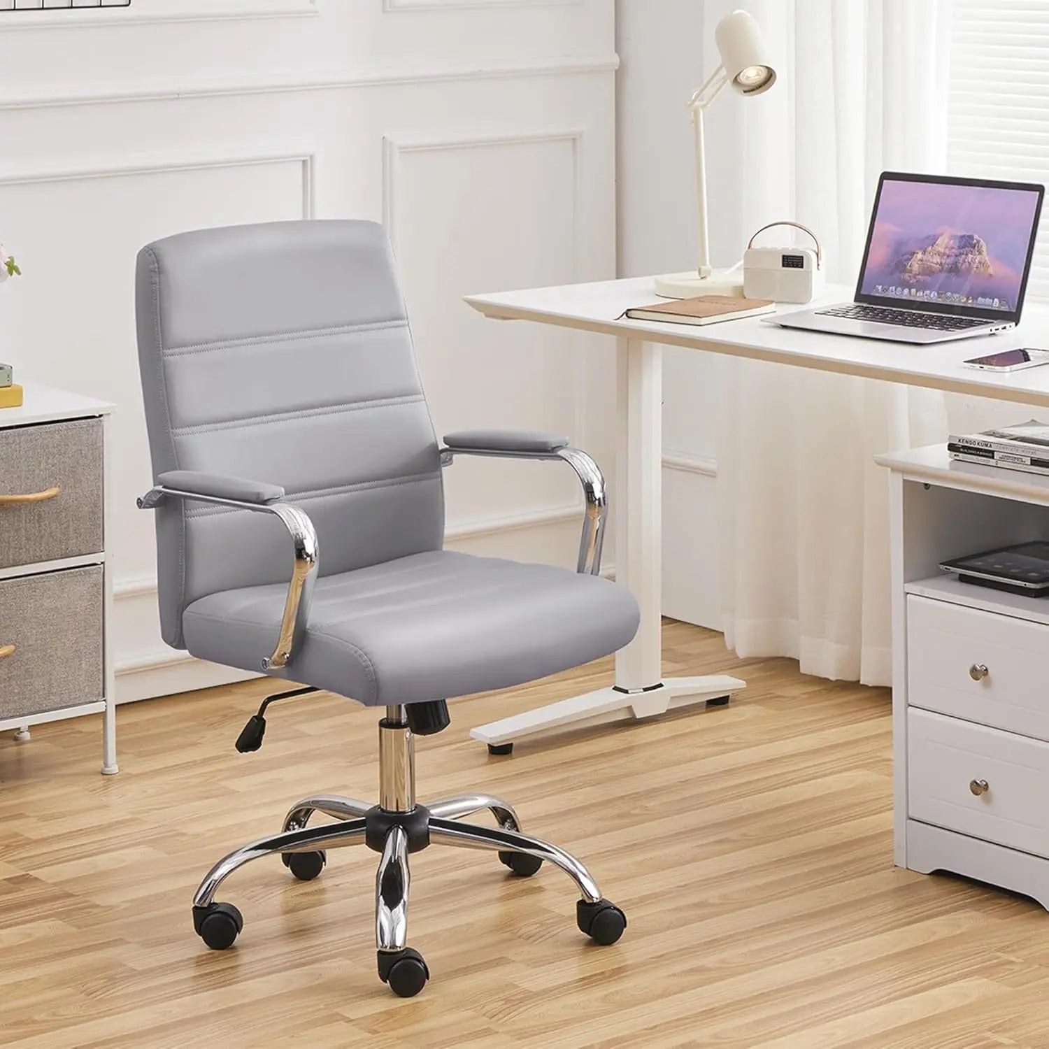 Adjustable Swivel Office Chair with PU Leather, Height Control & Armrests for Comfort