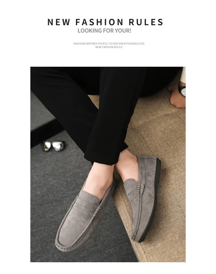 2025 Autumn Deer Leather Casual Men's Shoes Versatile Comfortable Work Shoes Driving Loafers Black, Grey, Khaki Three-Colour