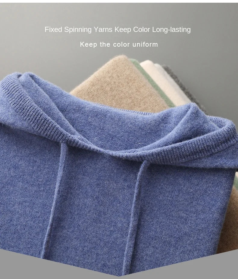 Men's Cashmere One-piece Ready-to-wear Hoodie - 100% Merino Wool Knitted Sweatshirt for Autumn and Winter