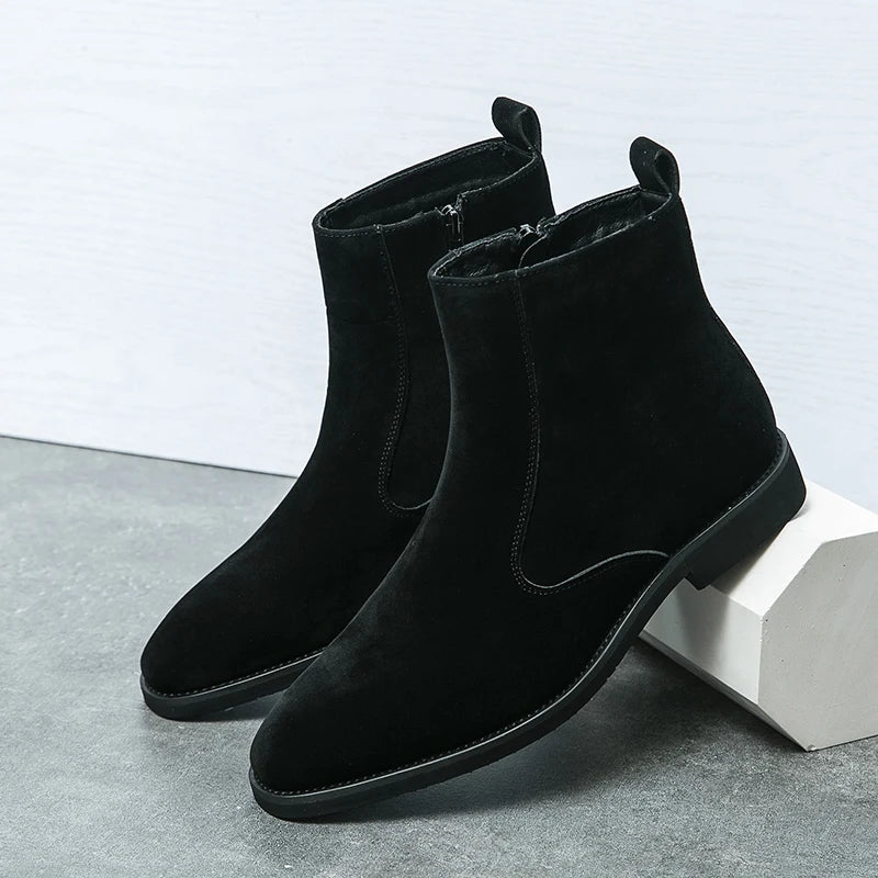 Winter Men Velvet Warm Chelsea Boots British High Top Cowboy Boots European and American Zipper Training Boots Men Sizes 38-46