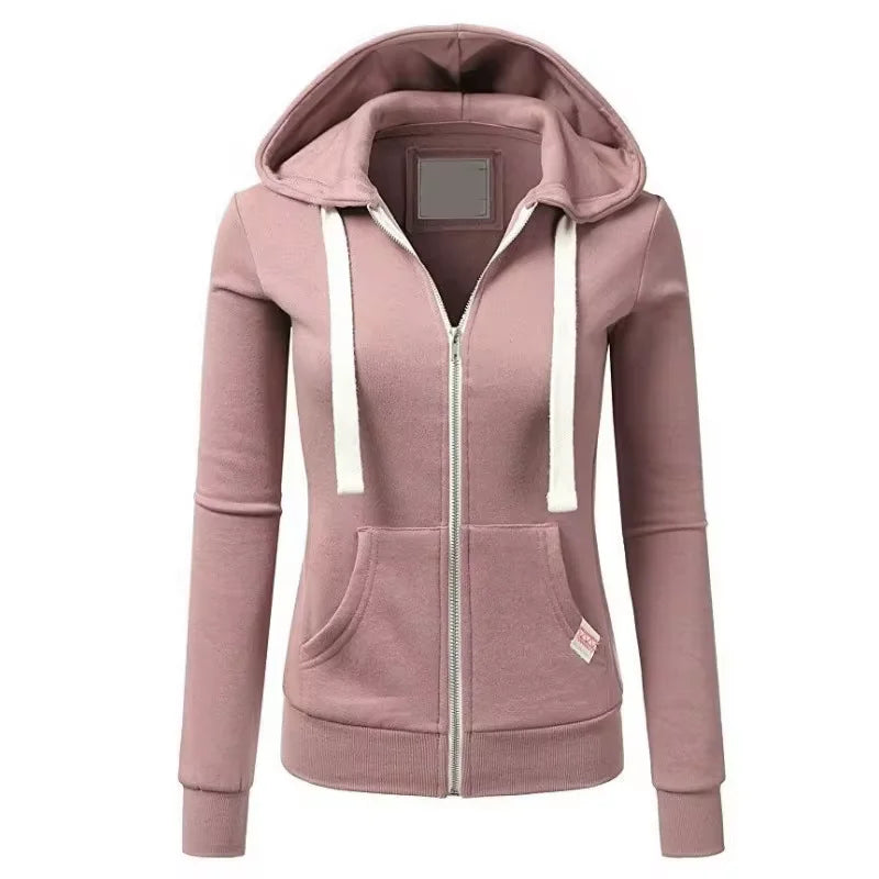 Autumn/Winter New Comfortable Women's Personalized Fashion Sports Hoodie Long Sleeve Drawstring Pocket Zipper Coat
