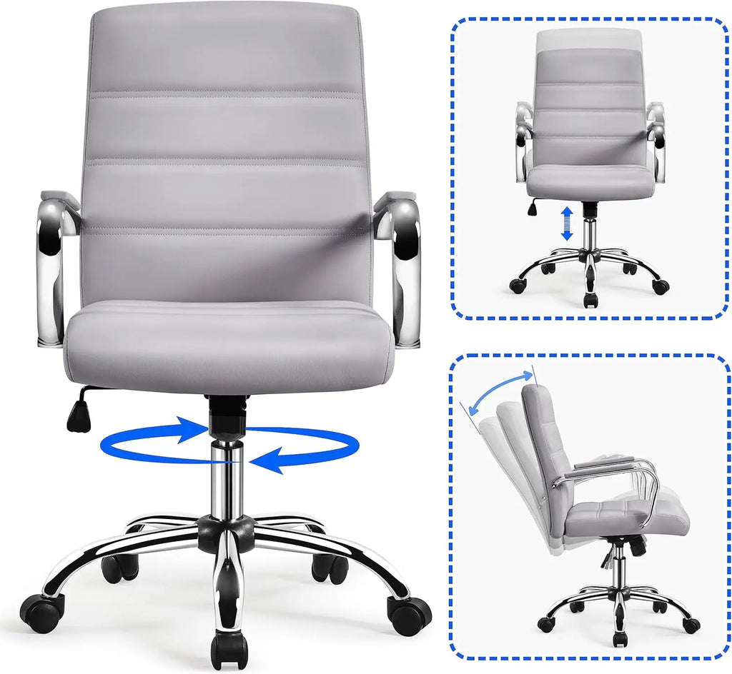Adjustable Swivel Office Chair with PU Leather, Height Control & Armrests for Comfort
