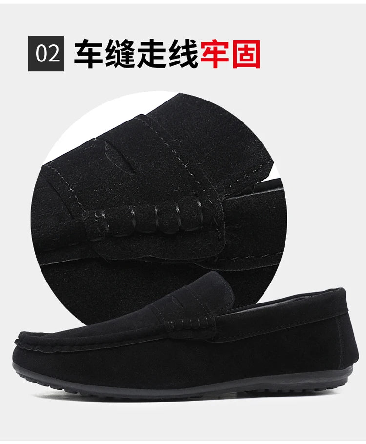 2025 Autumn Deer Leather Casual Men's Shoes Versatile Comfortable Work Shoes Driving Loafers Black, Grey, Khaki Three-Colour