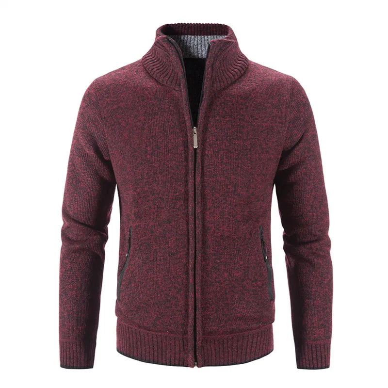 Men's Cardigan Sweater Jackets Winter Thick Warm Stand Collar Knitted Zipper Casual Cardigan Men Daily Solid Color Sweatercoat