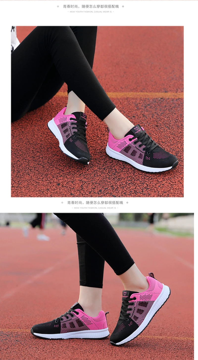 Spring Flying Knit Shoes Korean Casual Student Versatile Lace-Up Mesh Women's Sports Shoes Forrest Gump Comfort