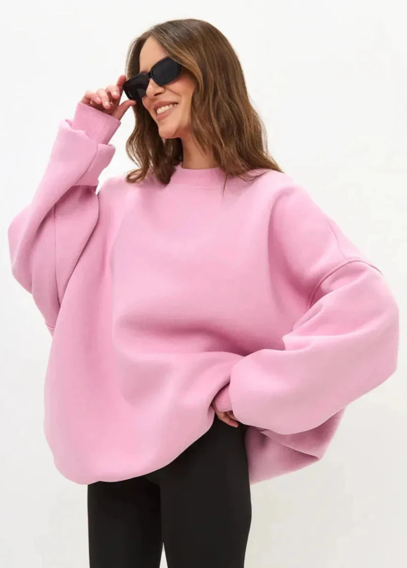 Plus Size Comfortably Lined Hooded Sweatshirt for Autumn and Winter for Men and Women - Solid Color Oversized Crew Neck Long Jumper
