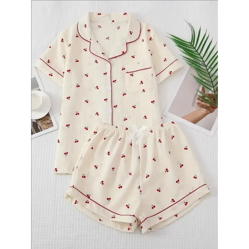 Cherry Print Textured Pajama