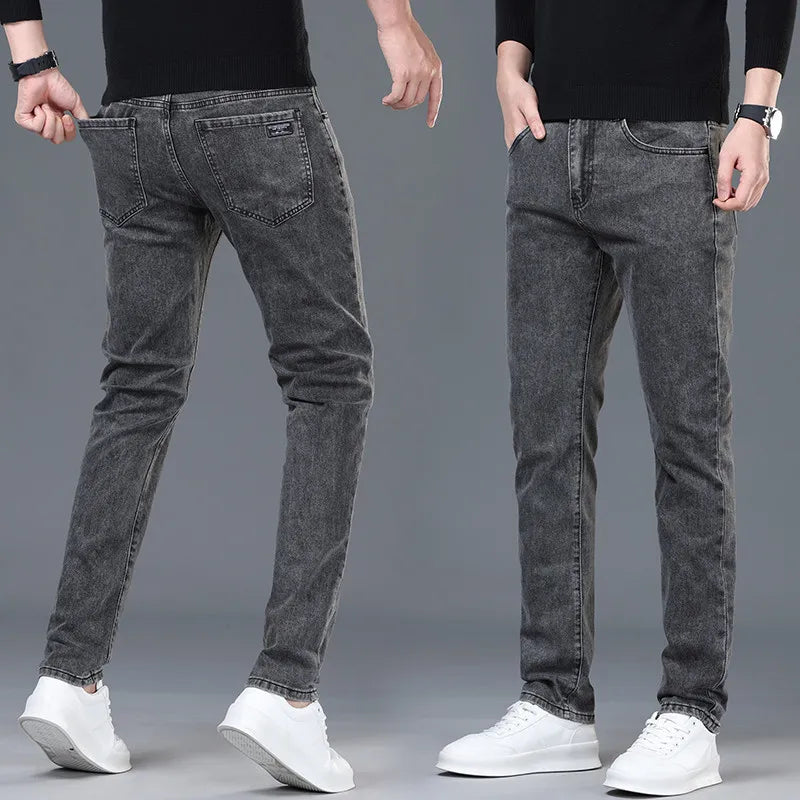 2026 Spring New Arrival Men's Black Jeans, Blue Stretch Denim Pants, Business Casual Shopping Trousers, Asian Sizes 28-40