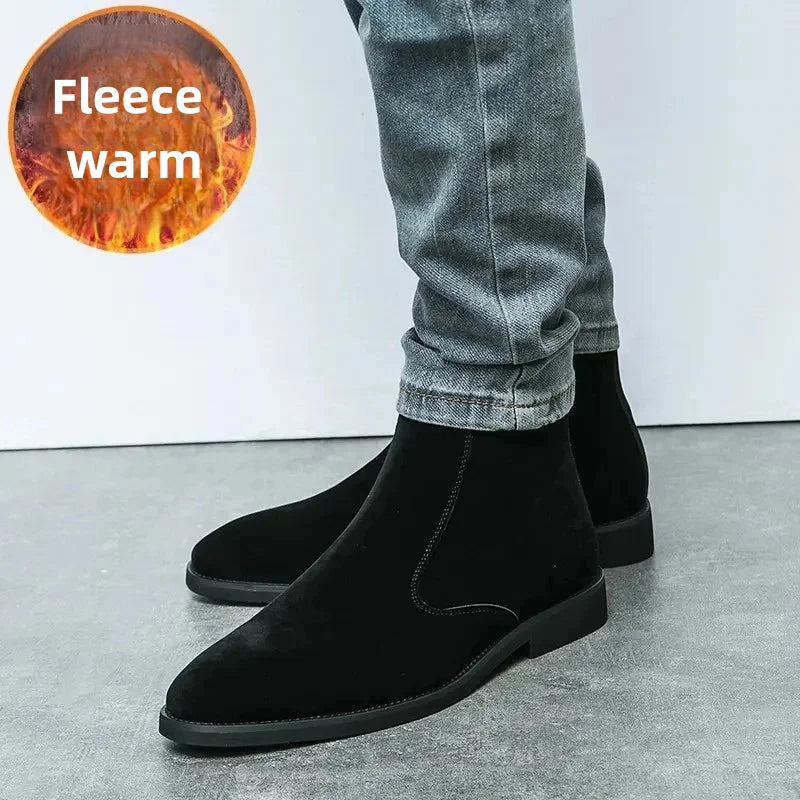 Winter Men Velvet Warm Chelsea Boots British High Top Cowboy Boots European and American Zipper Training Boots Men Sizes 38-46