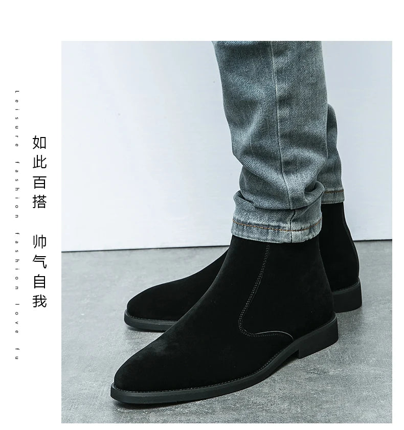 New Arrival Nubuck Suede Leather Boots Men High Top Trend Retro Boots Personality Fashion Mens Casual Chelsea Winter Ankle Boots