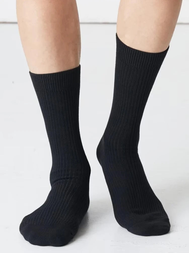 Simplejewel Catton Men's Long Dress Socks - 3 Pairs - Classic Black and White Colors