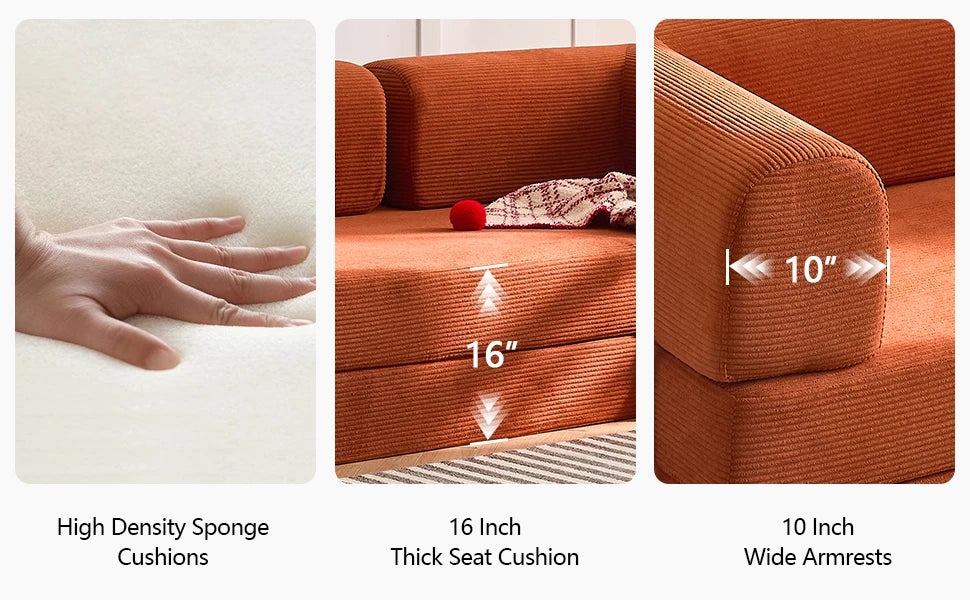 Folding Modular Sofa Bed, Convertible Floor Sofa, Leisure Sofa Bed, Corduroy Folding Mattress, Lounge Sofa, Living Room Bedroom