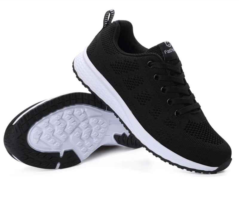 Spring Flying Knit Shoes Korean Casual Student Versatile Lace-Up Mesh Women's Sports Shoes Forrest Gump Comfort
