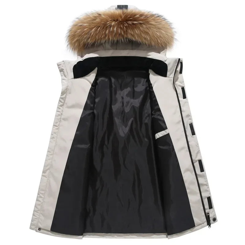 Men Hooded Fur Collar Down Coats Puffer Jackets Winter Casual Duck Down Coats Quality Male Outdoor Windproof Winter Warm Parkas