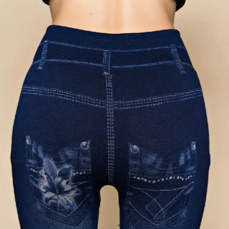 Women Sexy Casual Hollow Out Leggings Floral Print Yoga Pants Denim Pencil Fitness Elastic Ladies Hole Pants