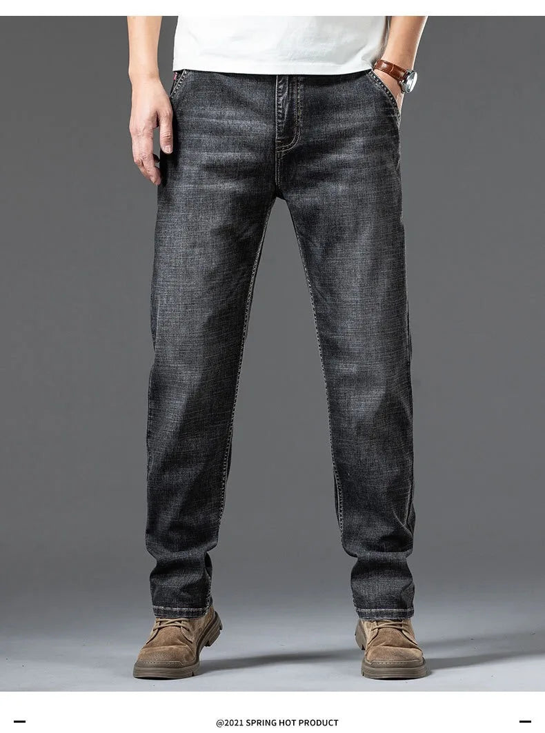 Men's Jeans 2024 Summer Thin Business Casual Loose Straight Pants Fashion Versatile Stretch Pants Large Size 48