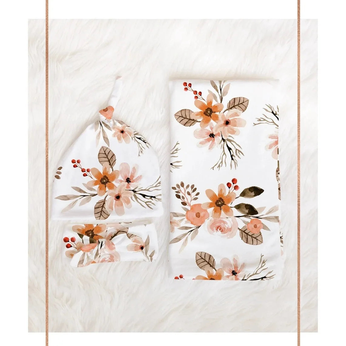 3pc Set Baby Swaddle Wrap for Newborns with Floral Headband