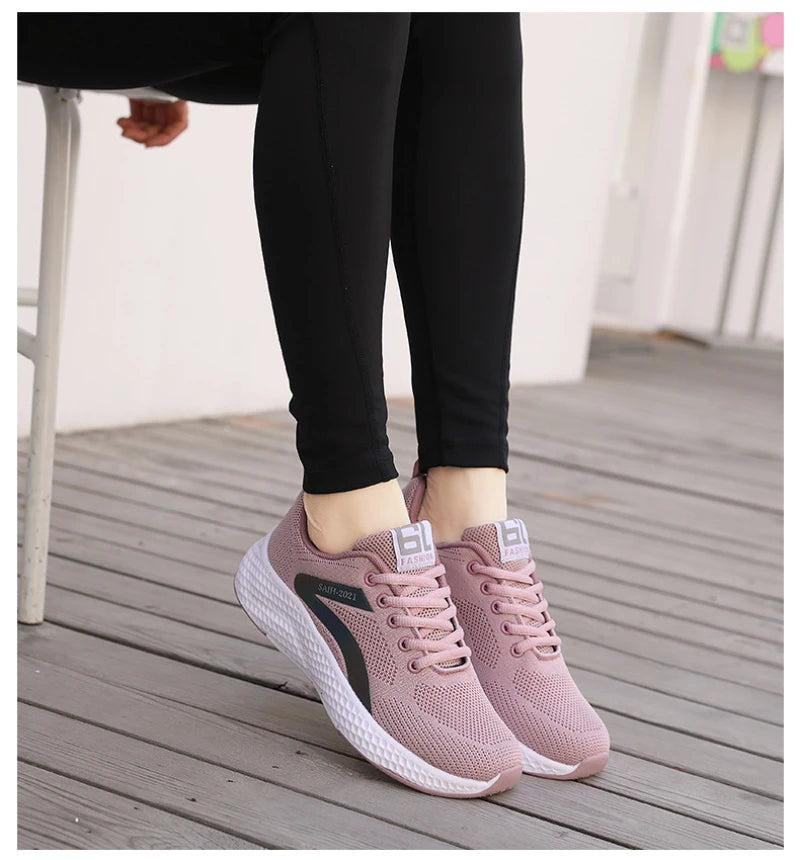 Women's Sports Shoes Comfortable Running Shoes Flying Knit Versatile Lace-Up Casual Shoes For Women Breathable And Fashionable