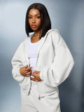 SUMWON Women's Red Oversized Full Zip Hoodie - Cozy Athleisure Streetwear for Fall Winter