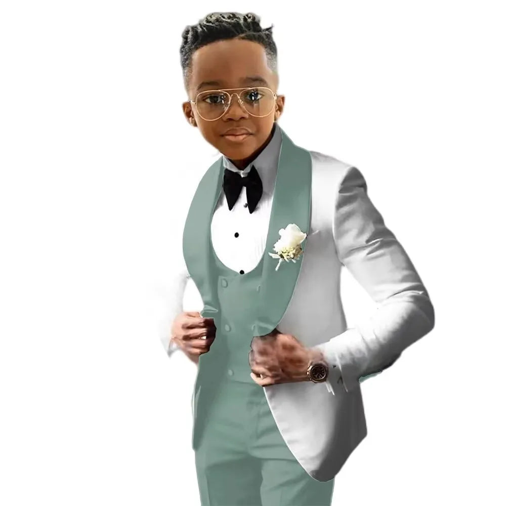 Handsome Solid Boys Suit 3 piece Suit Big kids Custom Suits 2-18 Years Old Wedding Tuxedos Blazer Vest Pants Set for Boys