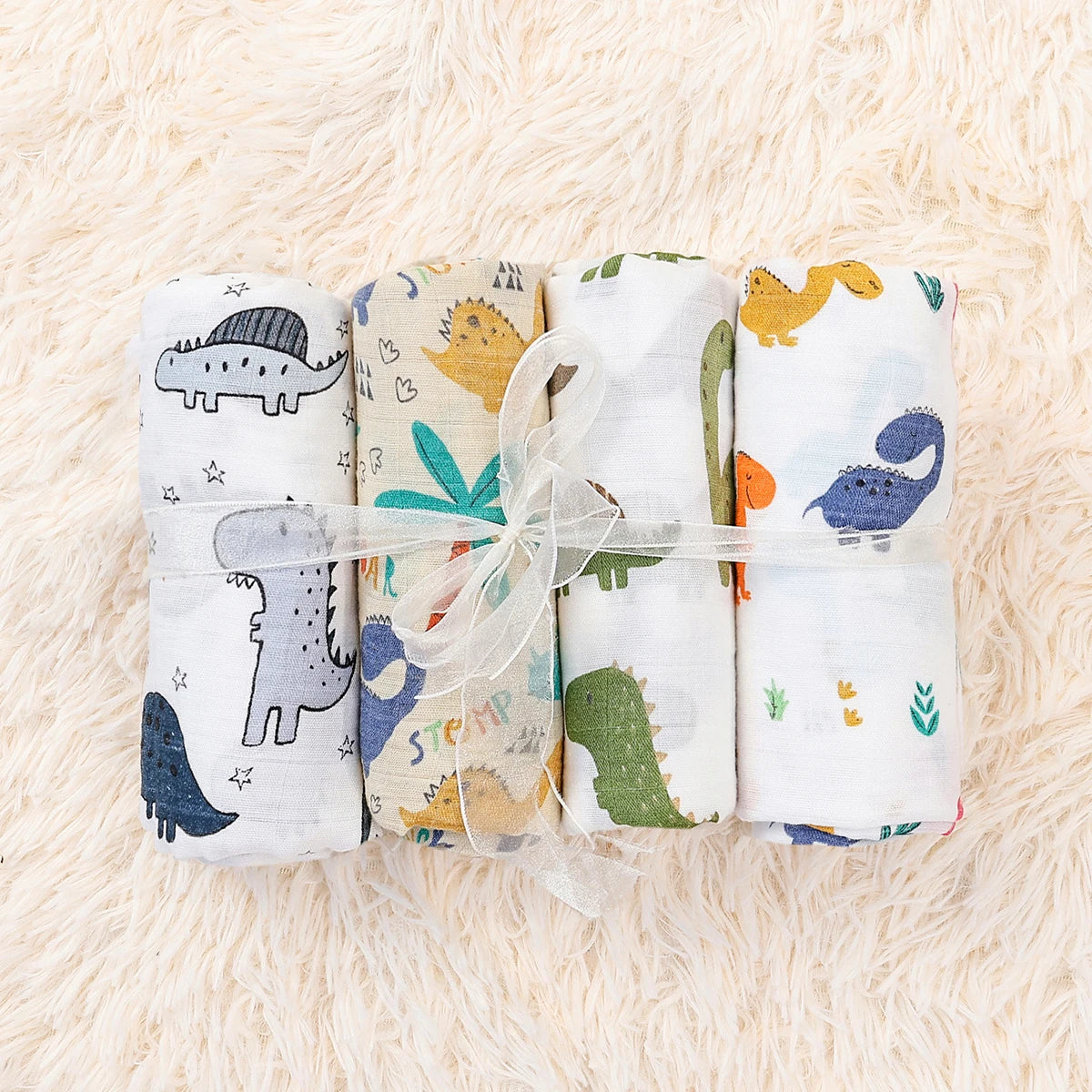 Elinfant 100% Cotton 4PCS Muslin Swaddle Blankets,120*110cm Bamboo Cotton Newborn Baby Bath Towel Wrap