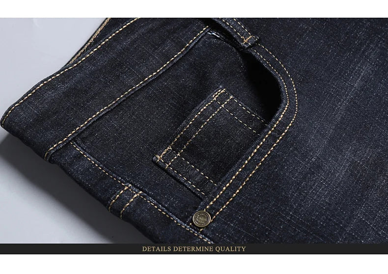 Men's Soft Straight Denim Pants 2025 Autumn Classic Business Black Biker Jeans Overalls