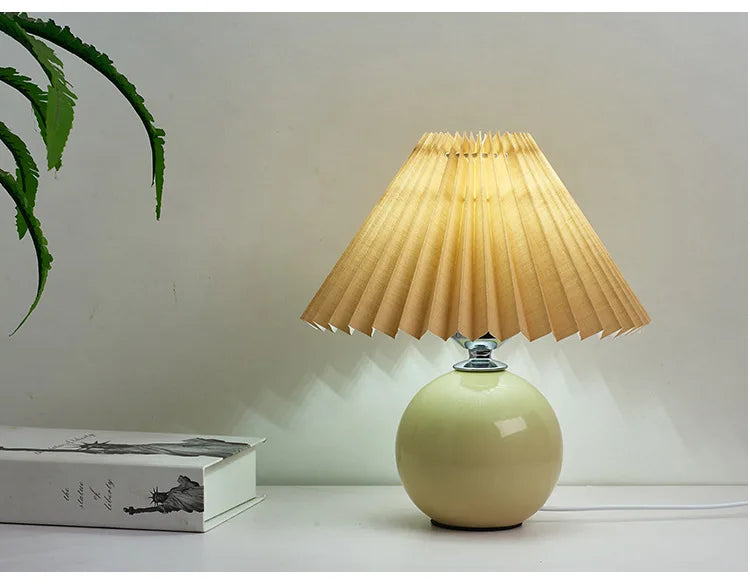 Nordic Girl Room Decorated with Pleated Desk Light Fixtures Korean-style Folding Table Lampshade Cozy Bedroom Bedside Lamp