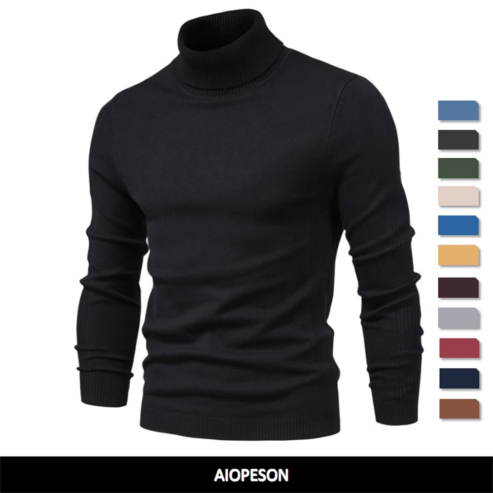 2021 New Winter Men's Turtleneck Sweater Casual Solid Color Warm Pullover High Quality Slim High Neck Long Sleeve Sweater Men