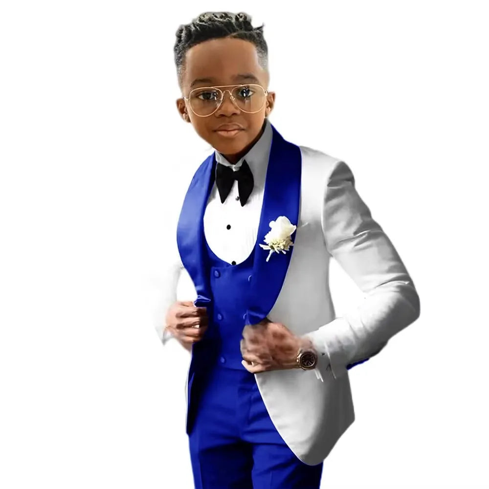 Handsome Solid Boys Suit 3 piece Suit Big kids Custom Suits 2-18 Years Old Wedding Tuxedos Blazer Vest Pants Set for Boys