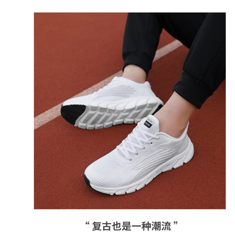 Spring Flying Knitted Breathable Running Shoes Sports Women Casual Shoes Soft Sole Couples Men And Women Small White Shoes