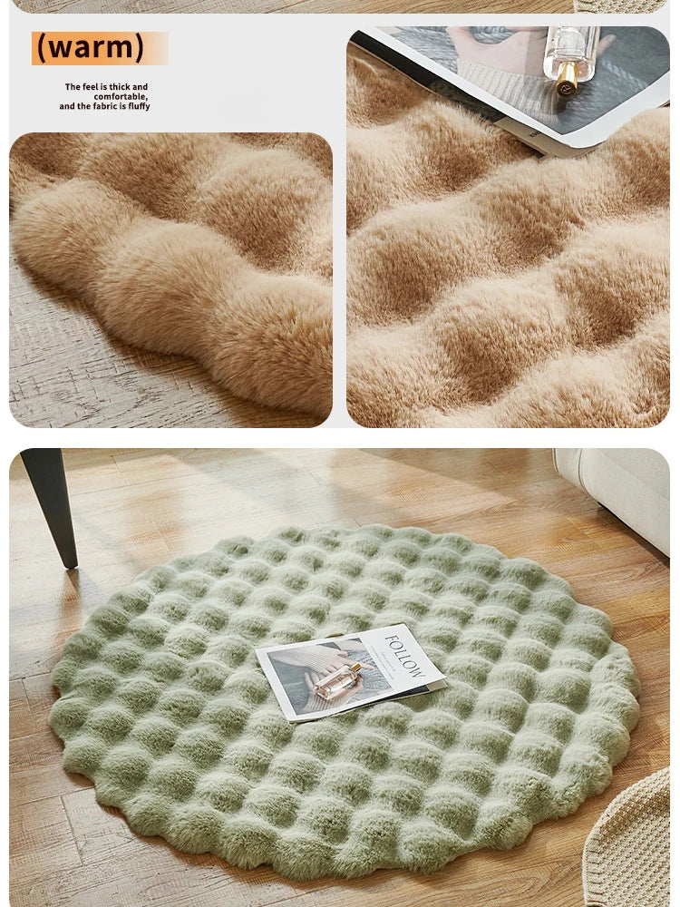 Bubble Velvet Faux Rabbit Fur Carpet Round Soft Fluffy Pet Mat Modern Living Room Decor Winter Warm Plush Kids Game Tent Mats