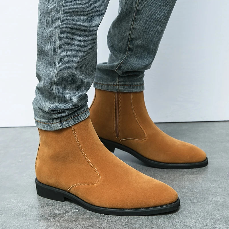 Winter Men Velvet Warm Chelsea Boots British High Top Cowboy Boots European and American Zipper Training Boots Men Sizes 38-46