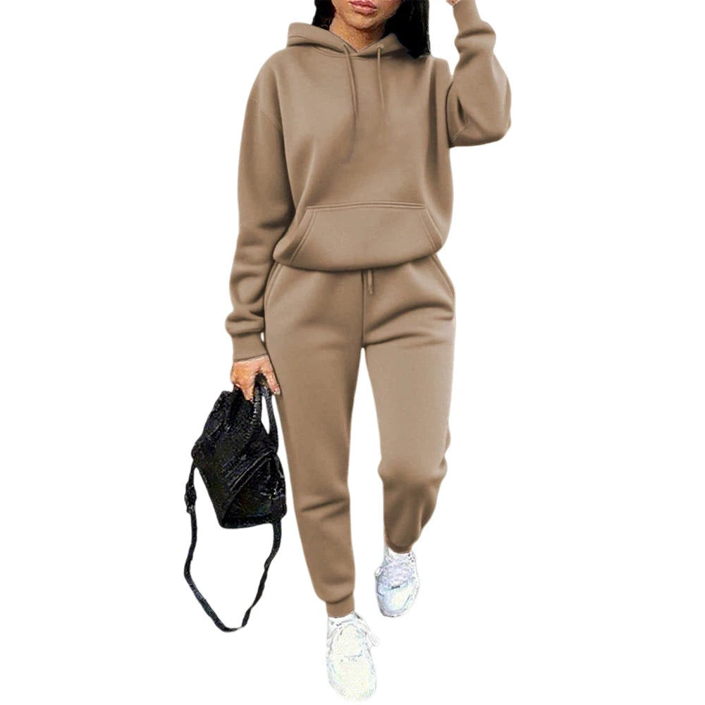 Ladies 2 Piece Hoodie Pants Set High Quality Autumn Winter Sportswear Casual Street Fashion Jogging Tracksuit Comfortable Soft